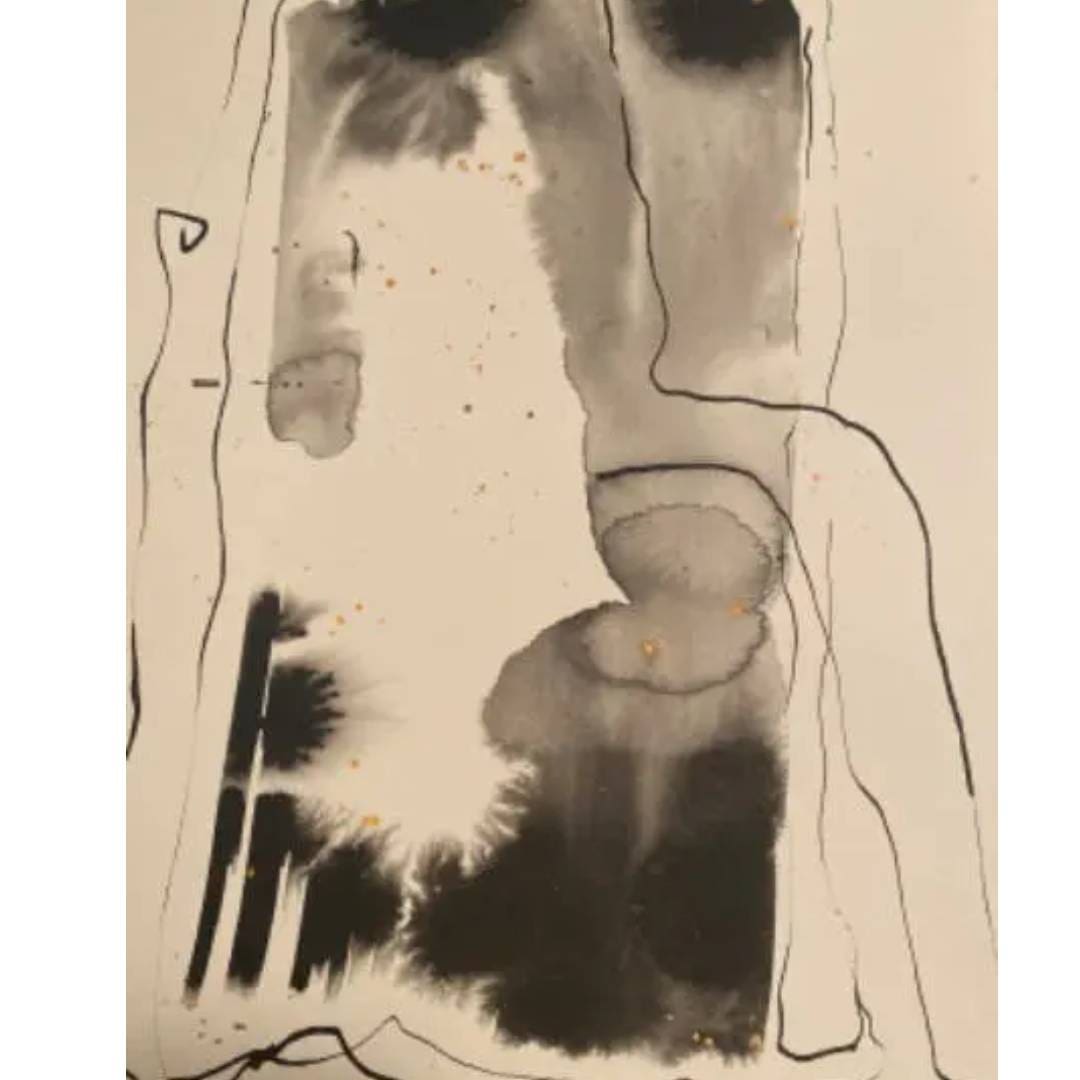 Abstract ink painting, black and gold.