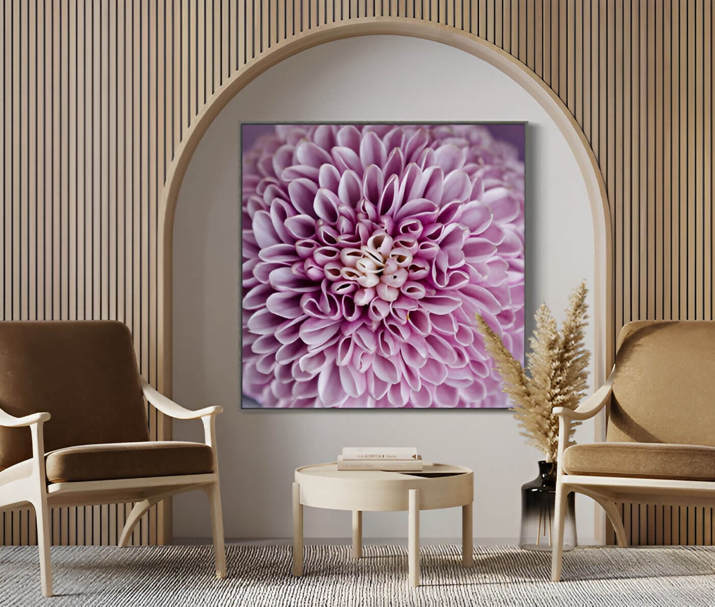 A large pink flower sitting in front of a wall.